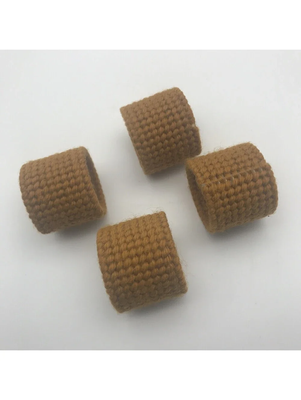 Vtg Crochet Napkin Rings Set Of 4 Fall Color Yellow Gold Hand Crafted Kitschy